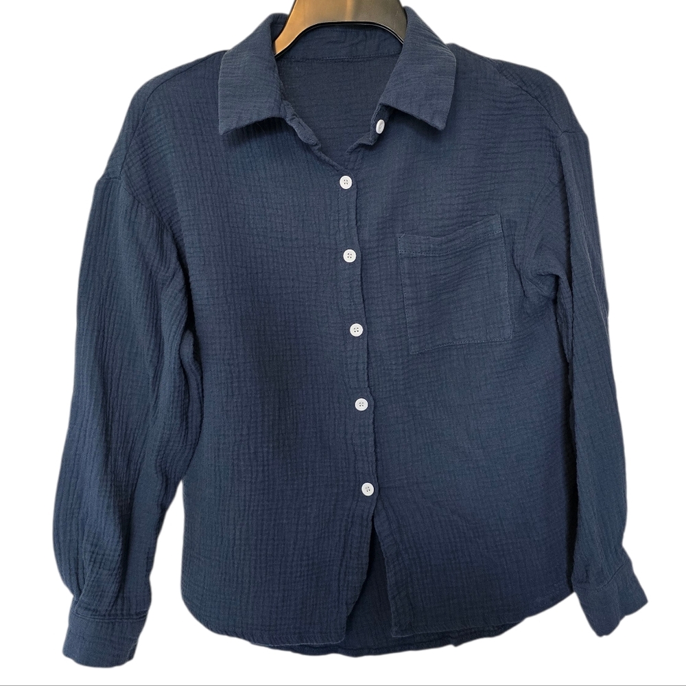 3/$15 Shein Blue Cotton Button Down Shirt Size Xs